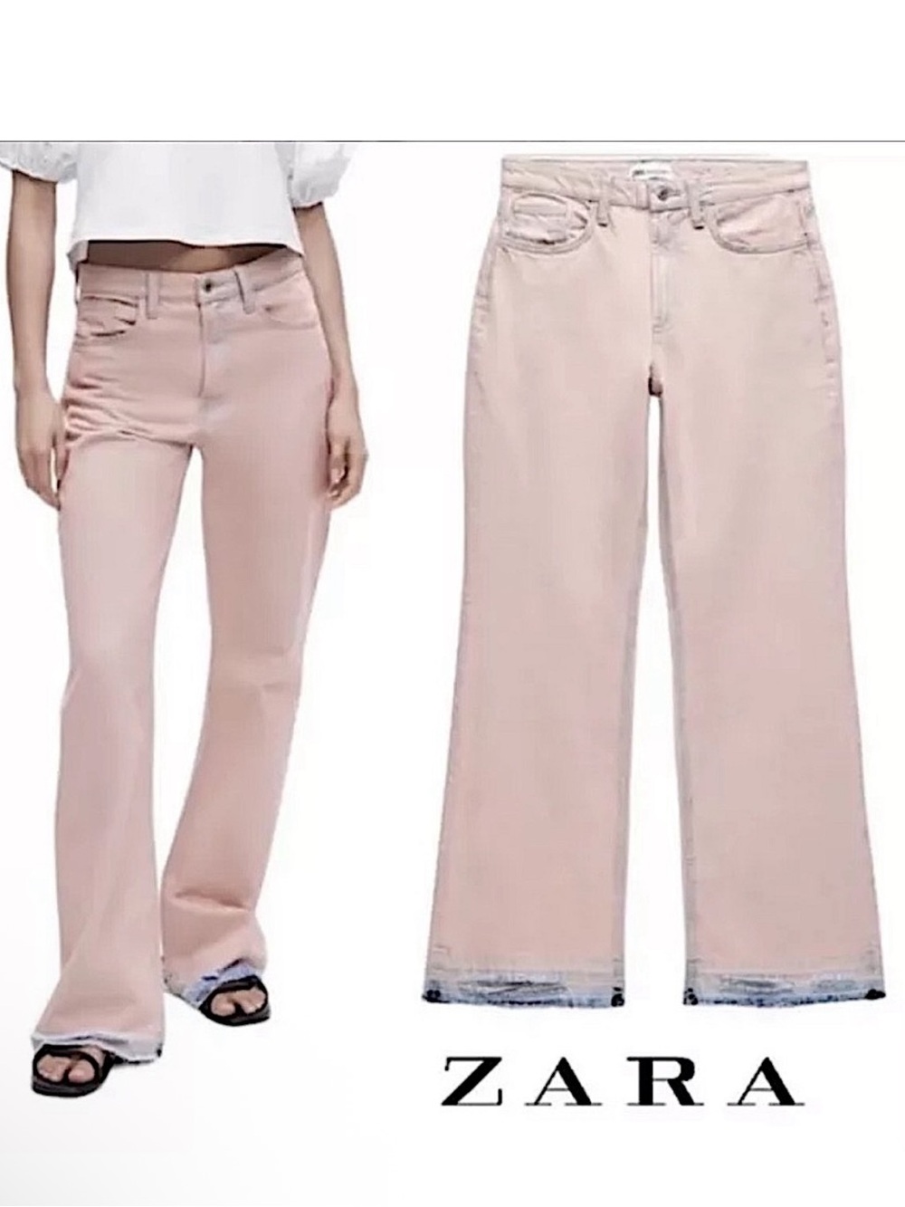 Zara Pastel Pink High-Rise Wide-Leg Jeans - Picture 2 of 9